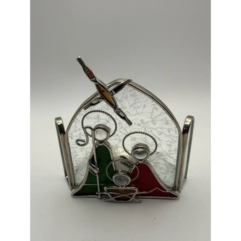 VTG Stained Glass Nativity Candle Holder 6